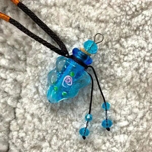 Aqua Handmade Murano Glass Perfume Oil Bottle Vile Urn Necklace NWT